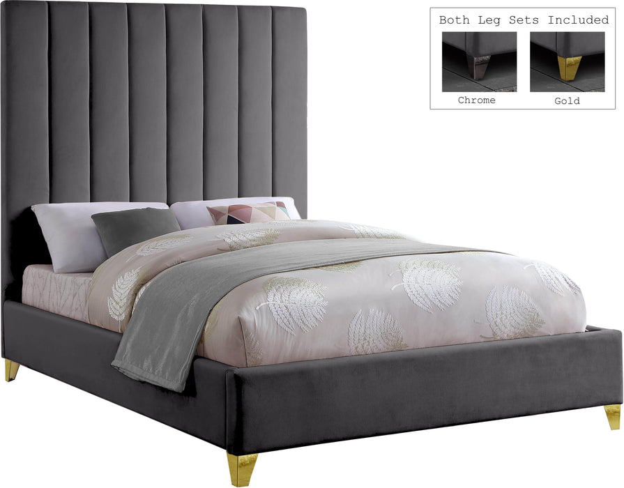 Via Grey Velvet Queen Bed - All Brands Furniture (NJ)