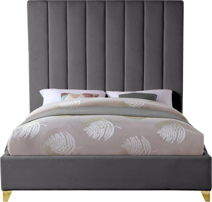 Via Grey Velvet Queen Bed - All Brands Furniture (NJ)