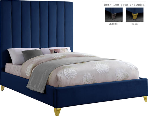 Via Navy Velvet Queen Bed - All Brands Furniture (NJ)