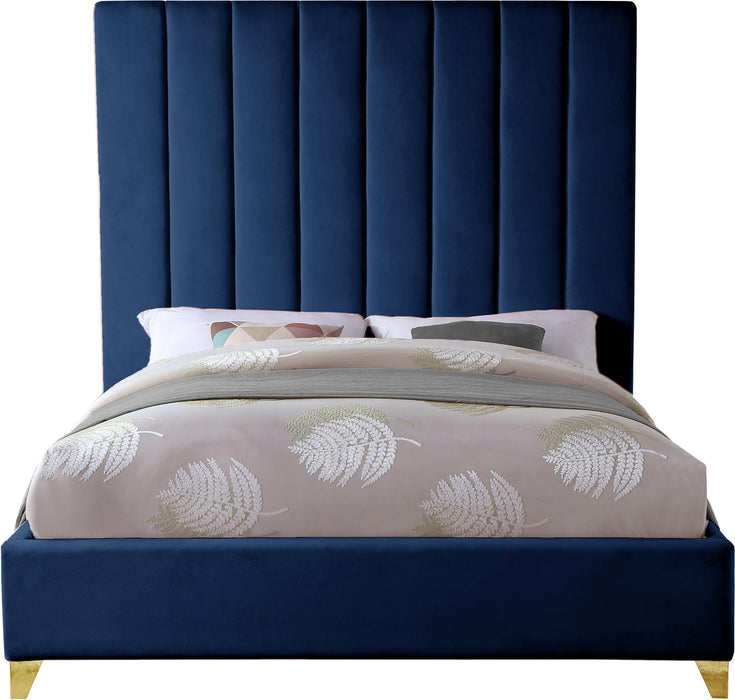 Via Navy Velvet King Bed - All Brands Furniture (NJ)