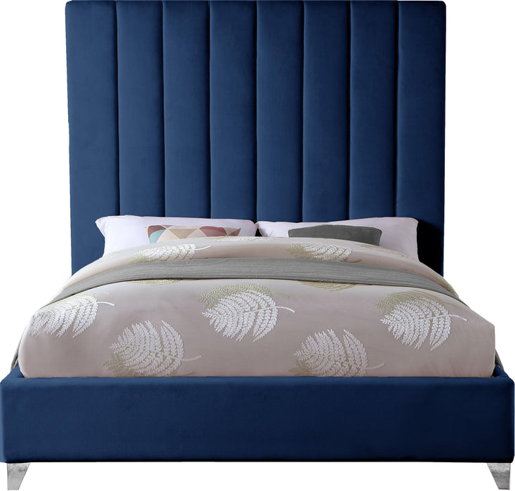 Via Navy Velvet King Bed - All Brands Furniture (NJ)