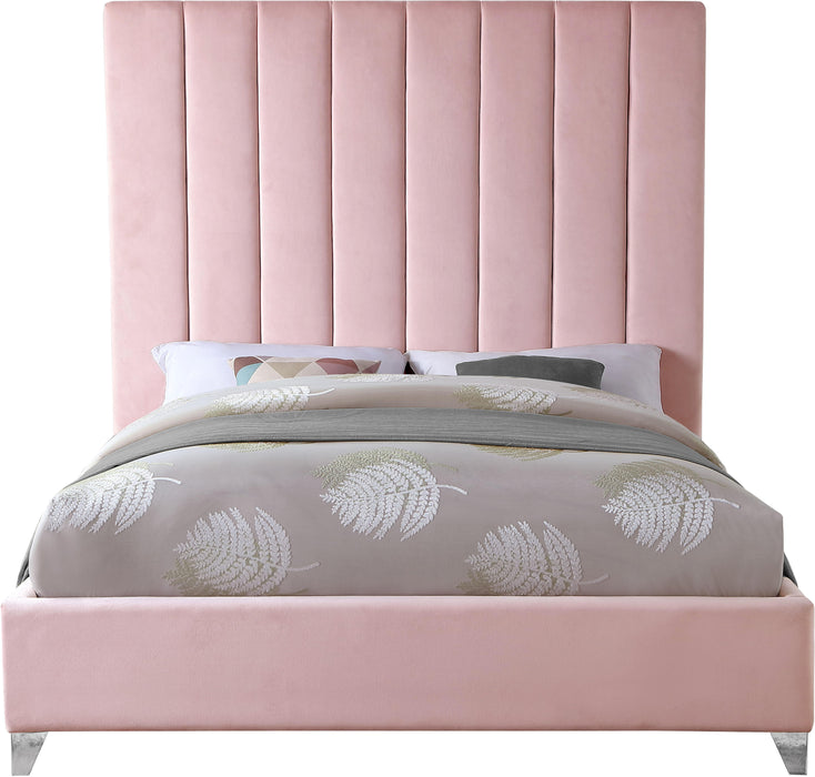 Via Pink Velvet Queen Bed - All Brands Furniture (NJ)