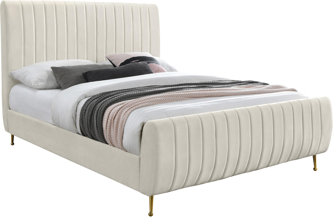 Zara Cream Velvet Queen Bed (3 Boxes) - All Brands Furniture (NJ)