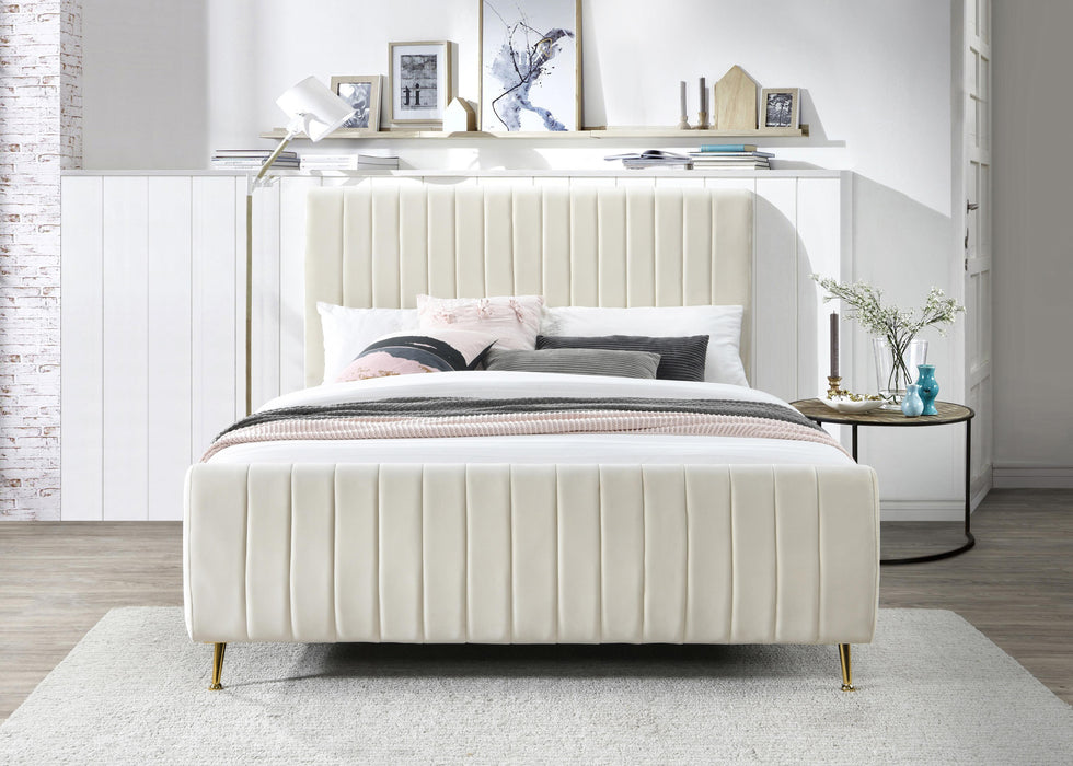 Zara Cream Velvet Queen Bed (3 Boxes) - All Brands Furniture (NJ)