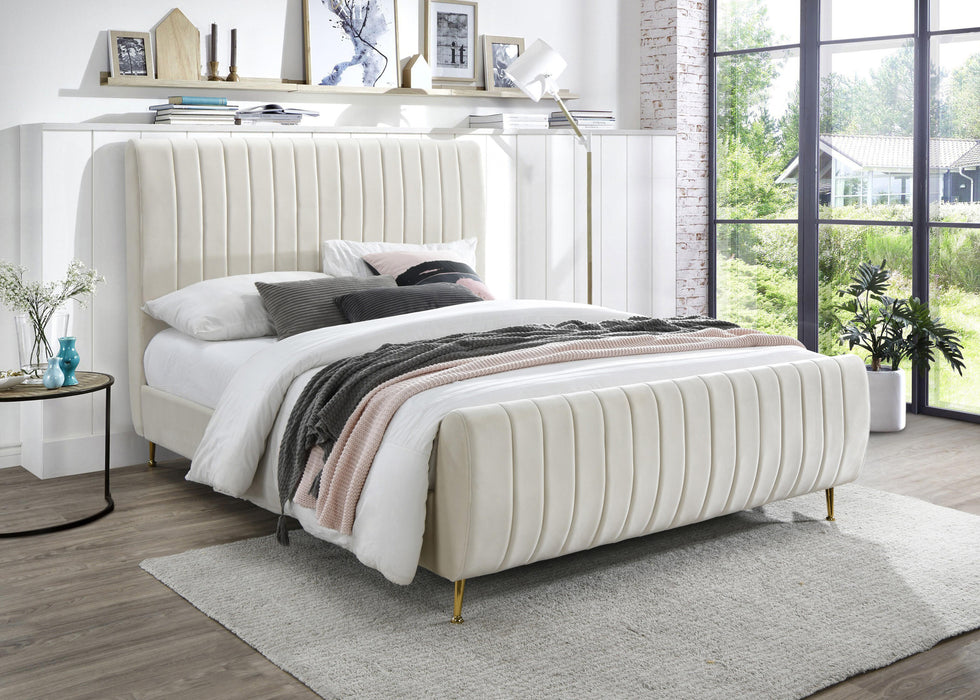 Zara Cream Velvet King Bed (3 Boxes) - All Brands Furniture (NJ)