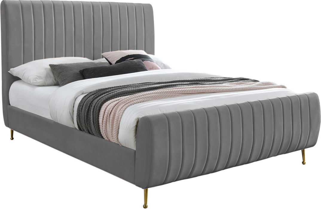 Zara Grey Velvet Queen Bed (3 Boxes) - All Brands Furniture (NJ)