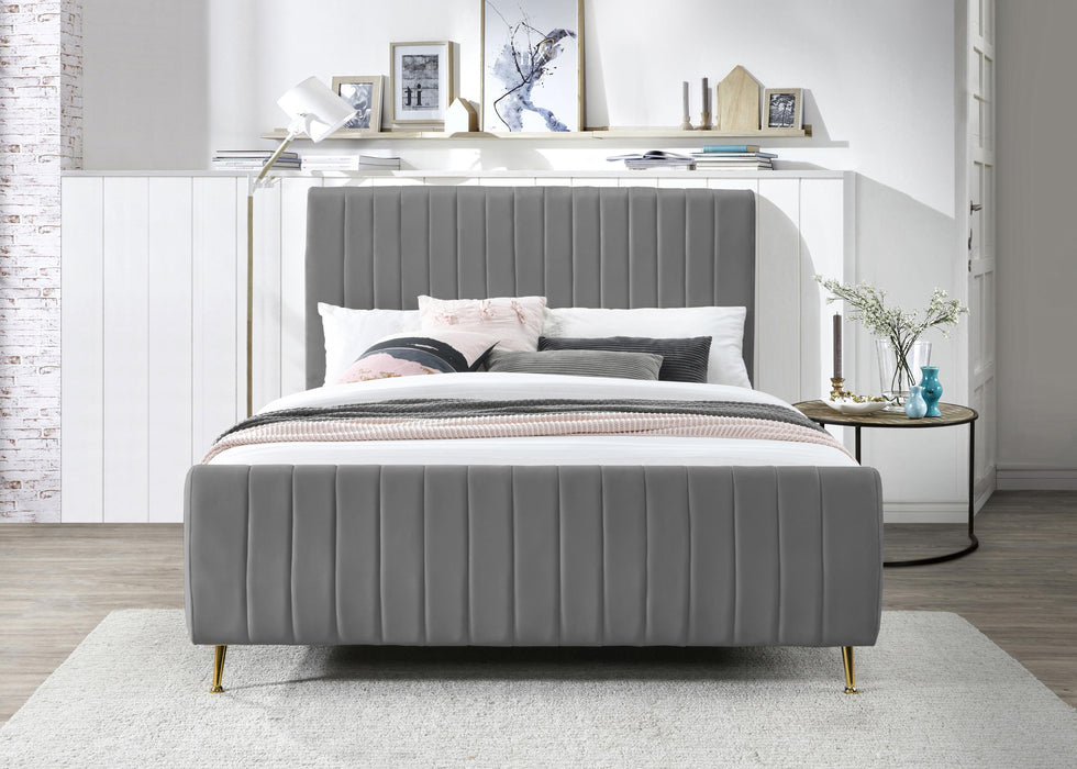 Zara Grey Velvet Queen Bed (3 Boxes) - All Brands Furniture (NJ)