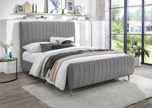 Zara Grey Velvet Queen Bed (3 Boxes) - All Brands Furniture (NJ)