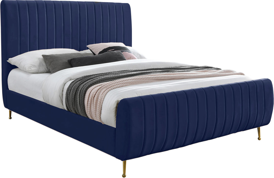 Zara Navy Velvet King Bed (3 Boxes) - All Brands Furniture (NJ)