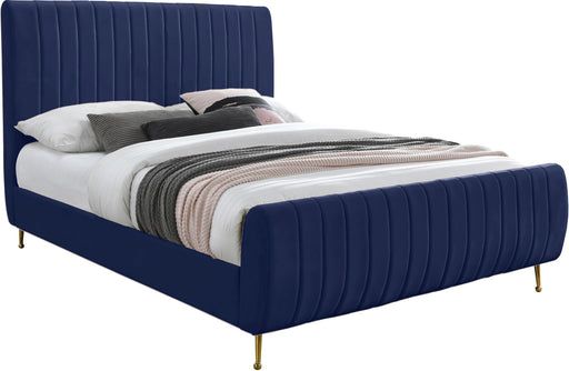 Zara Navy Velvet Queen Bed (3 Boxes) - All Brands Furniture (NJ)