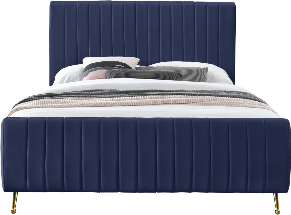 Zara Navy Velvet Queen Bed (3 Boxes) - All Brands Furniture (NJ)