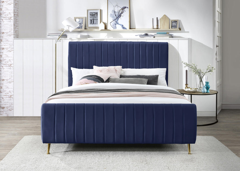 Zara Navy Velvet Queen Bed (3 Boxes) - All Brands Furniture (NJ)