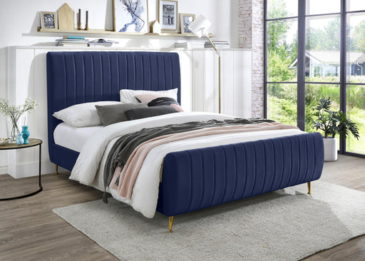 Zara Navy Velvet Queen Bed (3 Boxes) - All Brands Furniture (NJ)