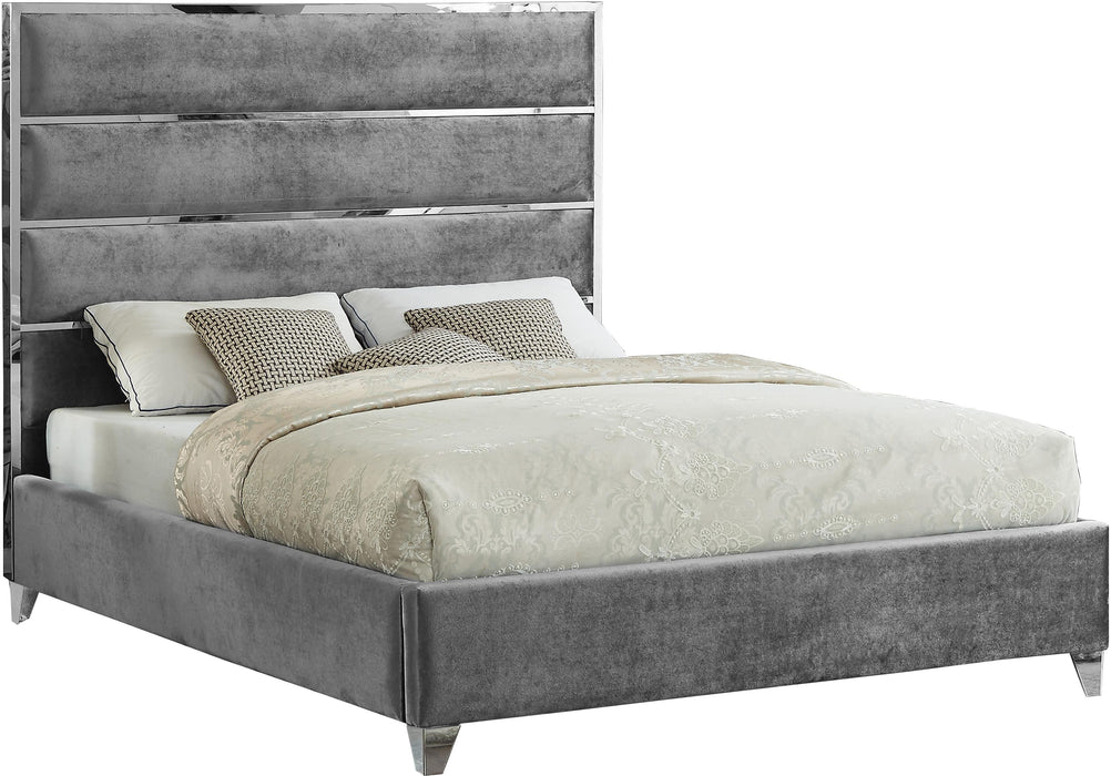 Zuma Grey Velvet King Bed - All Brands Furniture (NJ)