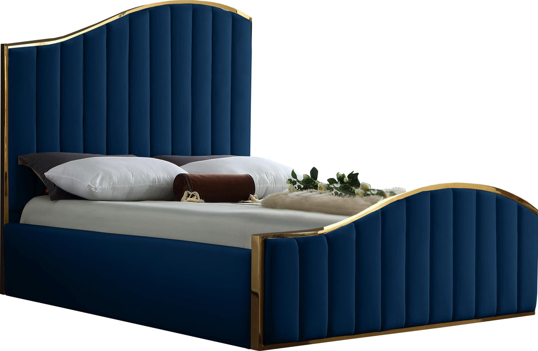 Jolie Navy Velvet Queen Bed (3 Boxes) - All Brands Furniture (NJ)