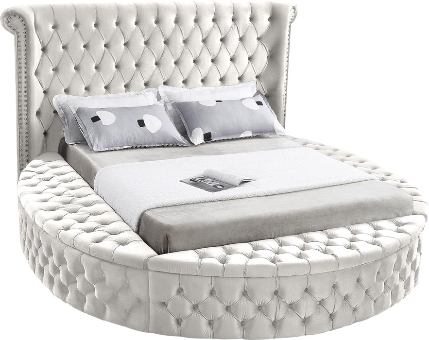 Luxus Cream Velvet Queen Bed (3 Boxes) - All Brands Furniture (NJ)