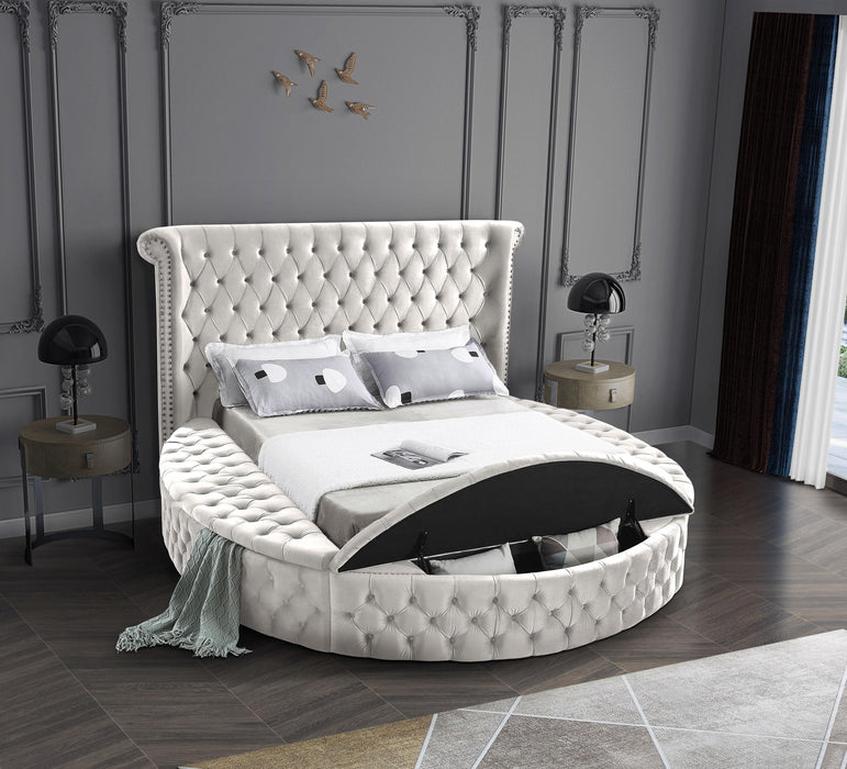 Luxus Cream Velvet Queen Bed (3 Boxes) - All Brands Furniture (NJ)