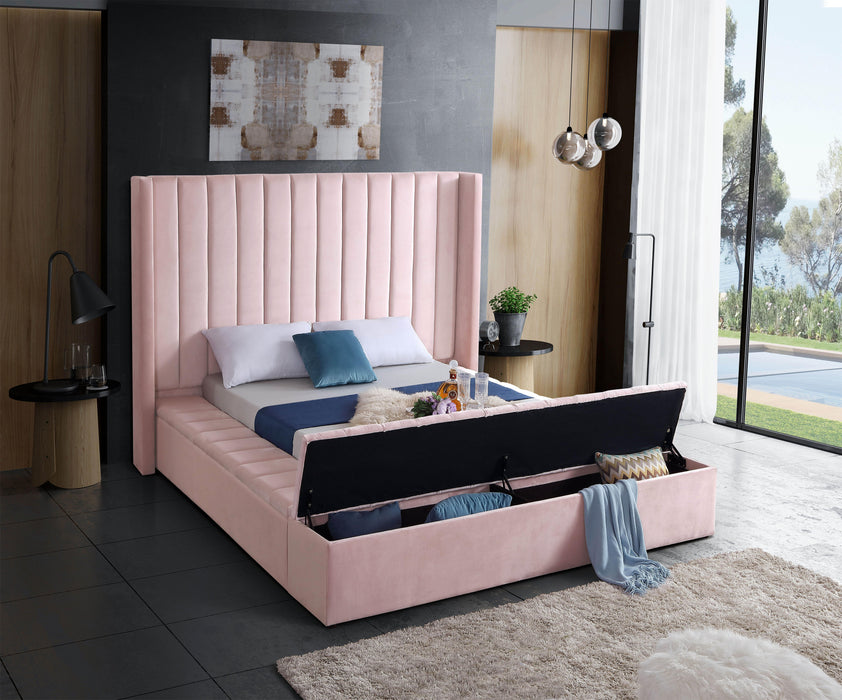 Kiki Pink Velvet Queen Bed (3 Boxes) - All Brands Furniture (NJ)