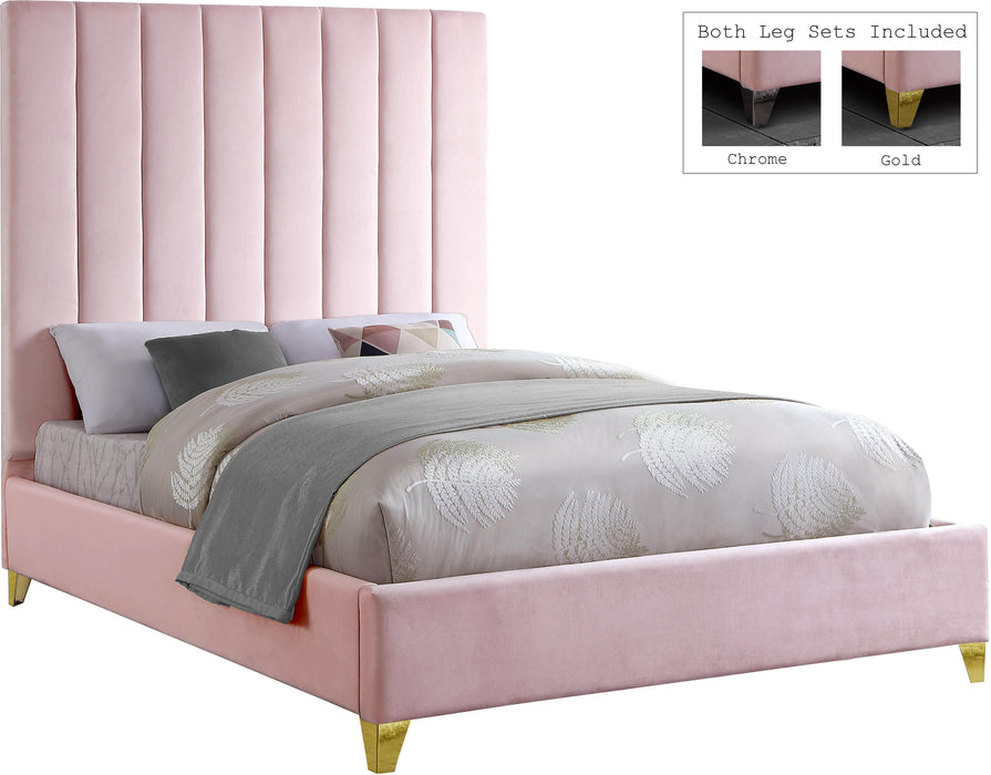 Via Pink Velvet Queen Bed - All Brands Furniture (NJ)