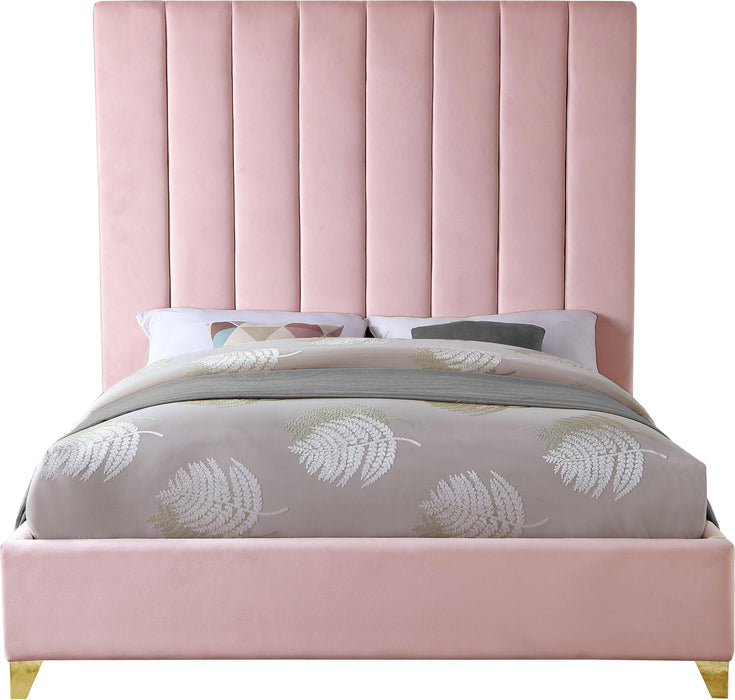 Via Pink Velvet King Bed - All Brands Furniture (NJ)