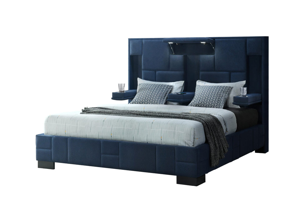 Oscar Navy Blue Bed No Wood Trim - All Brands Furniture (NJ)