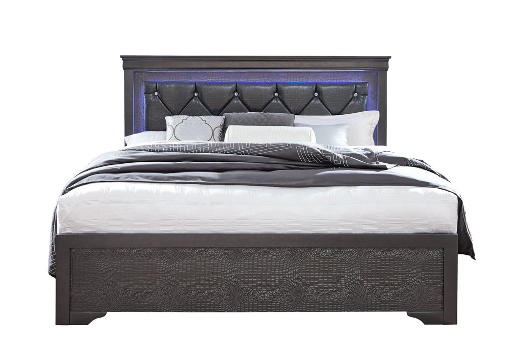 Pompei Metallic Grey Bed With Led - All Brands Furniture (NJ)