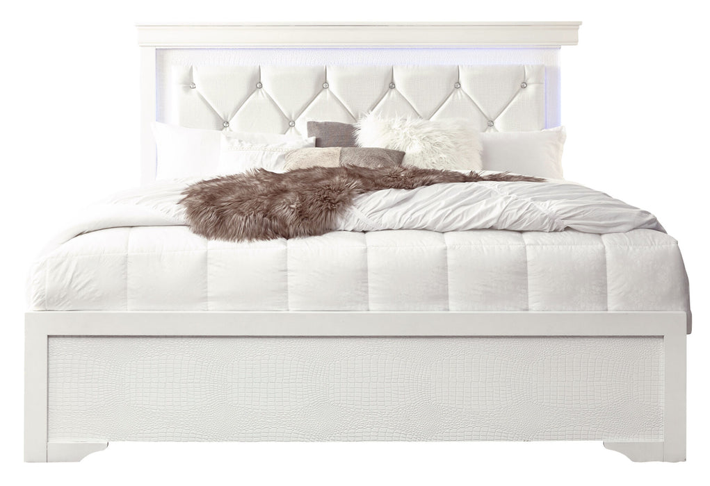 Pompei Metallic White Bed With Led - All Brands Furniture (NJ)