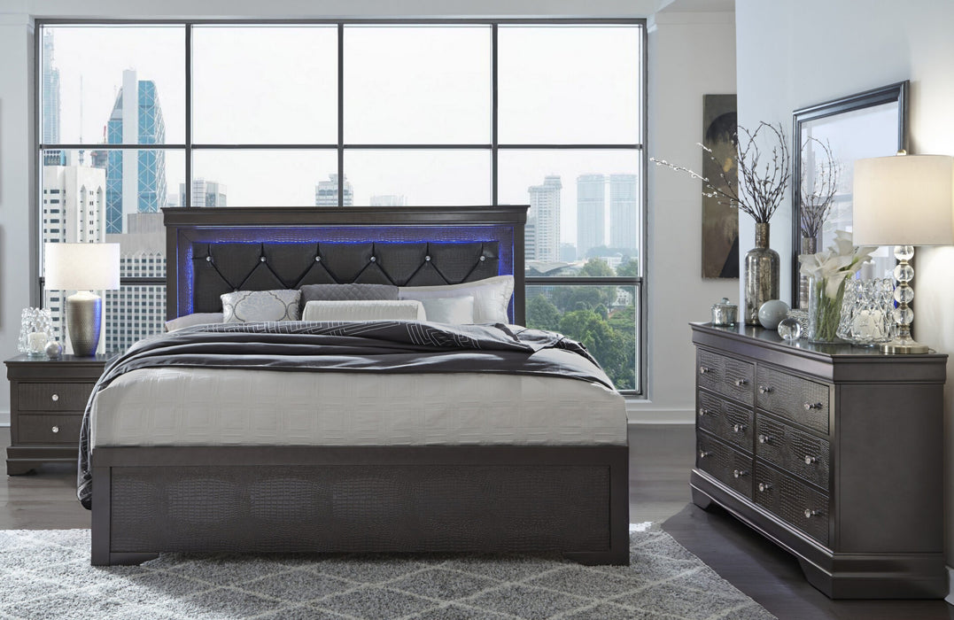 Pompei Metallic Grey Full Bed Grey With Led - All Brands Furniture (NJ)