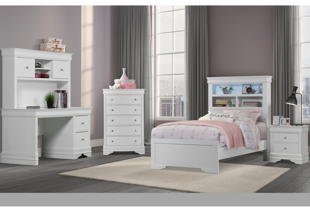 Pompei Metallic White Bookcase Twin Bed-Dresser-Mirror And Nightstand - All Brands Furniture (NJ)