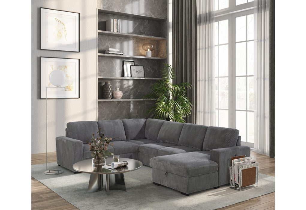 U2660 Grey Sectional With Pull Out - All Brands Furniture (NJ)