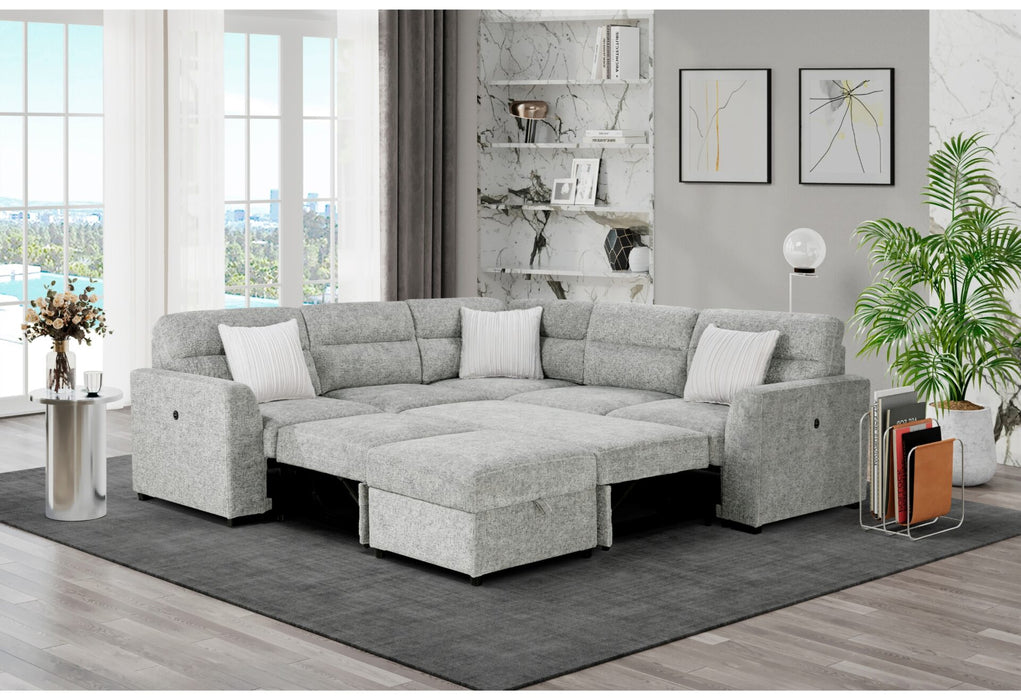 U9401 Nickel Sectional With 3 Pillows And Ottoman - All Brands Furniture (NJ)