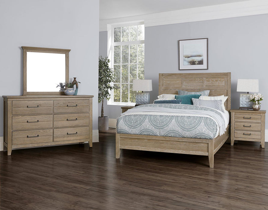 Vaughan-Bassett Passageways Deep Sand California King Louvered Bed with Low Profile Footboard in Medium Brown