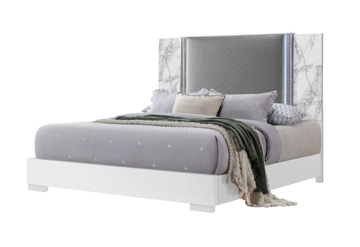 Ylime White Marble King Bed Fully Slatted With Led - All Brands Furniture (NJ)