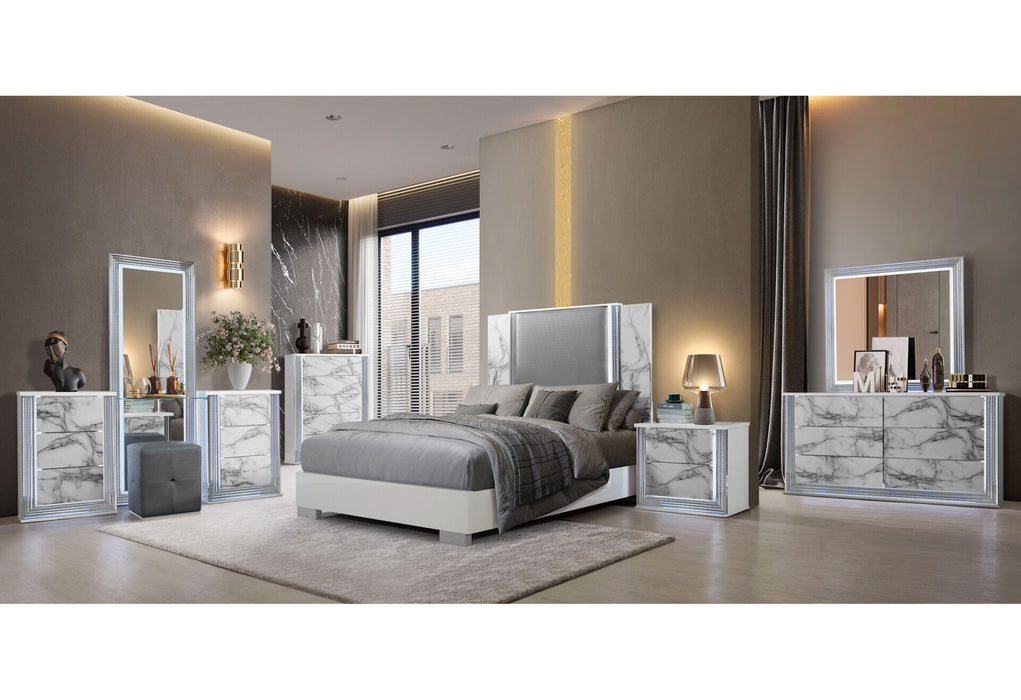 Ylime White Marble Queen Bed Group Fully Slatted With Vanity Set - All Brands Furniture (NJ)
