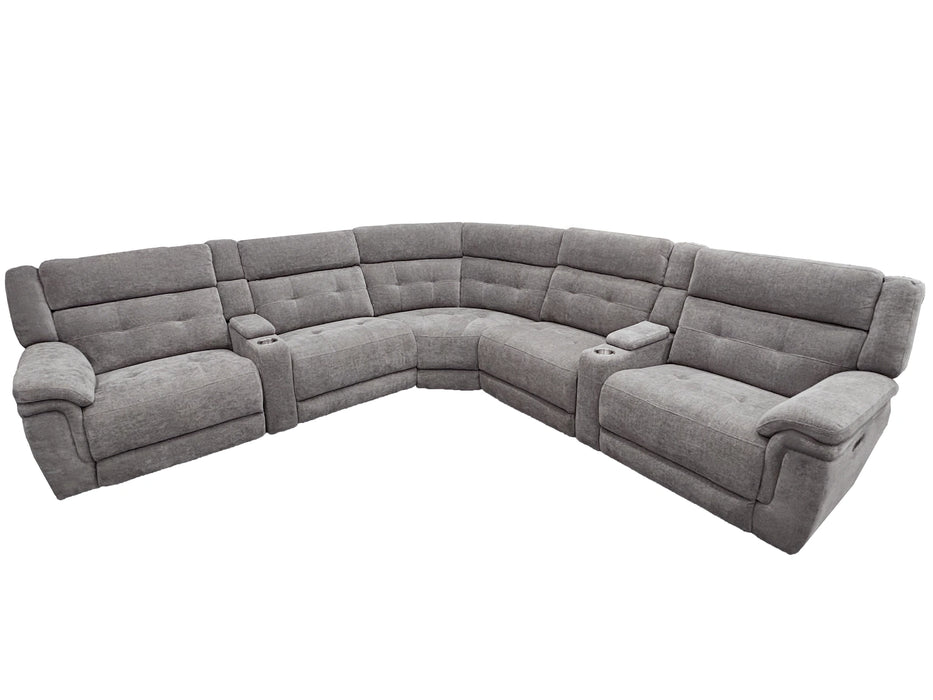 Parker Living Richland - Bristol Grey 7 Piece Modular Power Reclining Sectional with Power Adjustable Headrests