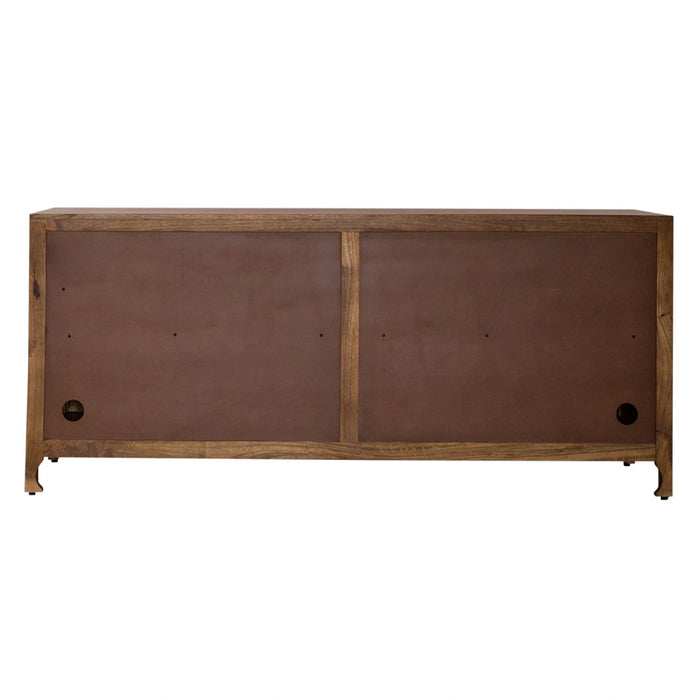 Marisol 74 Inch 4 Door Accent TV Stand in Weathered Honey and Soft Wash Gray image