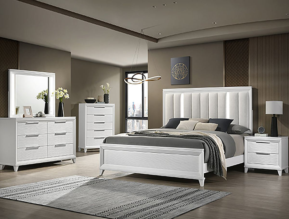 Crown Mark Furniture Cressida King Upholstered Panel Bed in White B7300-K - All Brands Furniture (NJ)