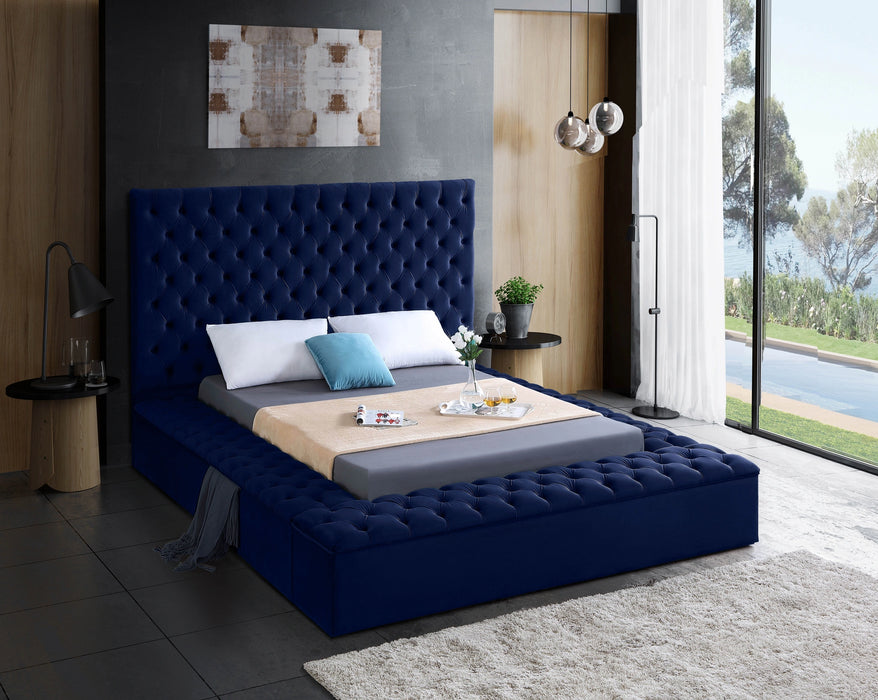 Bliss Navy Velvet Queen Bed (3 Boxes)