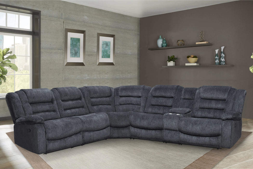 Parker Living Bolton - Misty Storm 6 Piece Modular Reclining Sectional and Entertainment Console