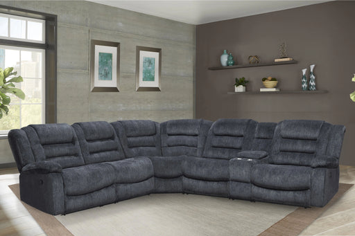 Parker Living Bolton - Misty Storm 6 Piece Modular Reclining Sectional and Entertainment Console