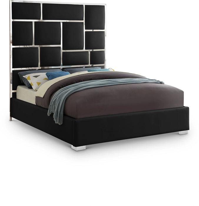 Milan Black Faux Leather Queen Bed