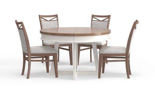 Parker House Americana Modern Dining 48 inch Round Extendable Dining Table and 4 Upholstered Chairs