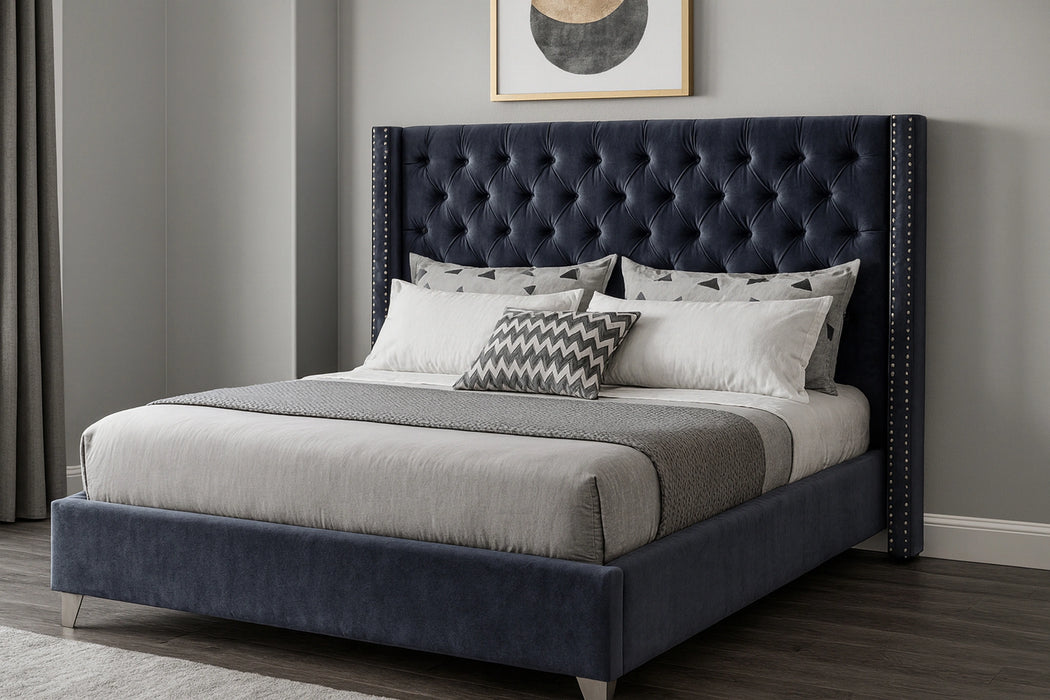 Aiden Grey Velvet Queen Bed