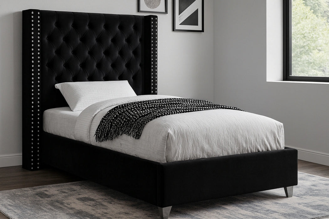Aiden Black Velvet Twin Bed