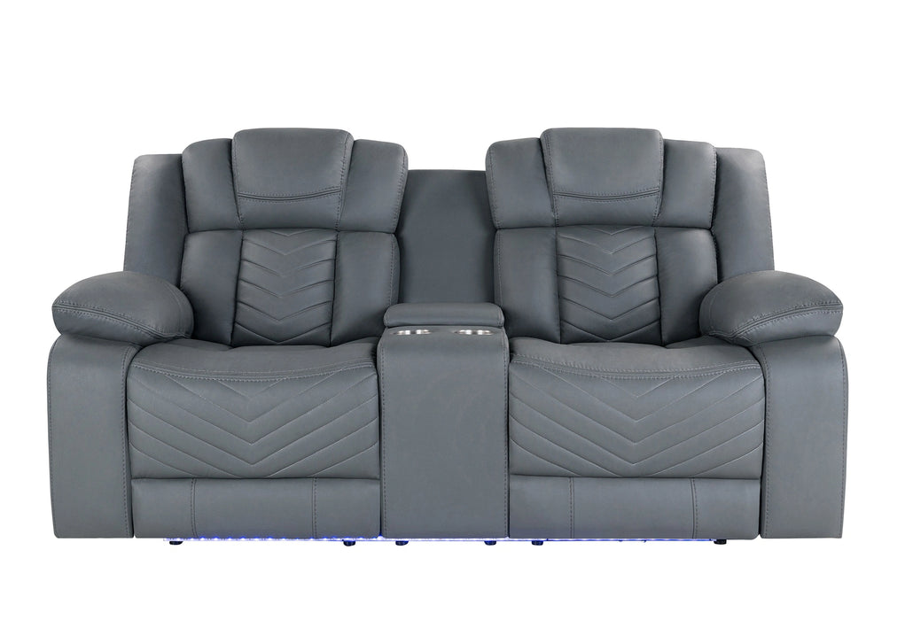 U7069 Grey 10 Pwr Con Rec Loveseat with LED and Immersive Sound
