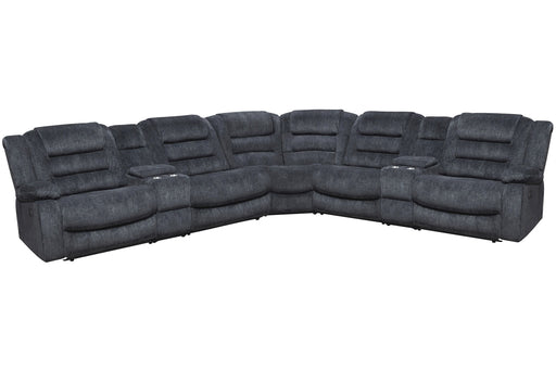 Parker Living Bolton - Misty Storm 7 Piece Modular Reclining Sectional and Entertainment Console