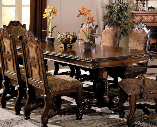 Crown Mark Neo Renaissance Double Pedestal Dining Table in Warm Brown - All Brands Furniture (NJ)