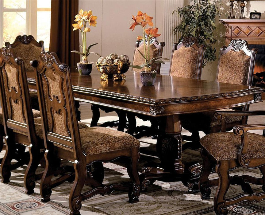 Crown Mark Neo Renaissance Double Pedestal Dining Table in Warm Brown - All Brands Furniture (NJ)