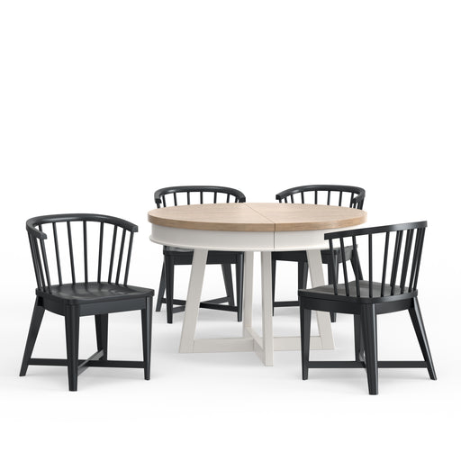 Parker House Americana Modern Dining 48-66 inch Round Dining Table and 4 Black Barrel Chairs