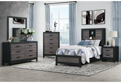 LISBON GREY/BLACK BOOKCASE TWIN BED GROUP - All Brands Furniture (NJ)